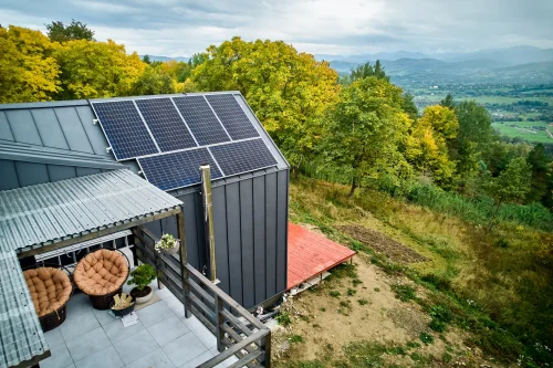 Residential solar panels on modern home